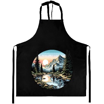 Discover Tranquil Mountain Sunrise: Serene Landscape Art Aprons