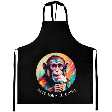 Discover Monkey eating ice cream with a big smile Aprons
