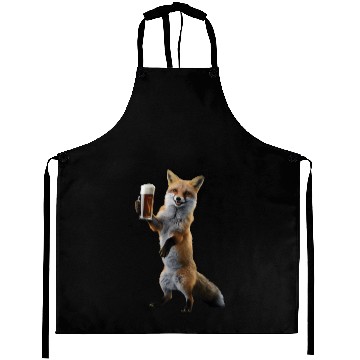 Discover Fox Drinking Beer Realistic Aprons