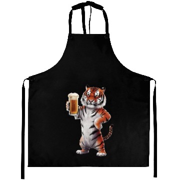 Discover Tiger Drinking Beer Realistic Aprons