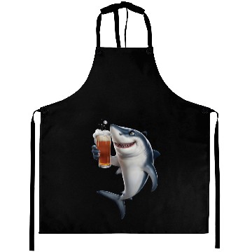 Discover Shark Drinking Beer Realistic Aprons