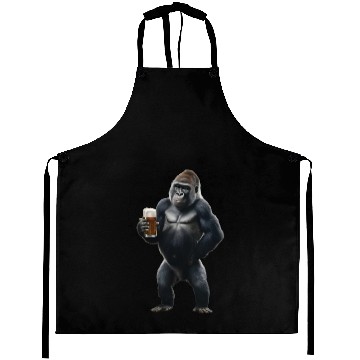 Discover Gorilla Drinking Beer Realistic Aprons