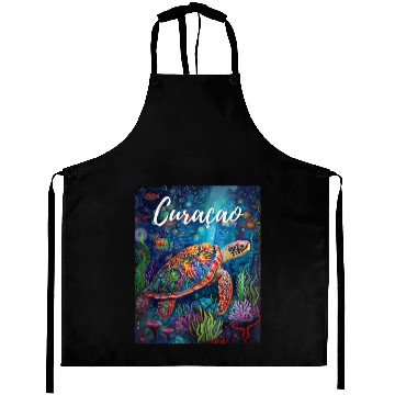 Discover Curacao Turtle Caribbean Vintage Aprons