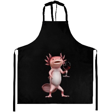 Discover Axolotl Drinking Wine Realistic Aprons