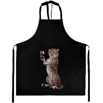 Discover Cheetah Drinking Wine Realistic Aprons