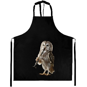 Discover Owl Playing Clarinet Realistic Aprons