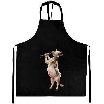 Discover Cow Playing Clarinet Realistic Aprons