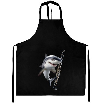 Discover Shark Playing Clarinet Realistic Aprons