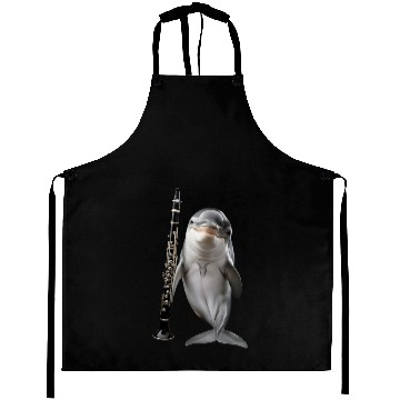 Discover Dolphin Playing Clarinet Realistic Aprons