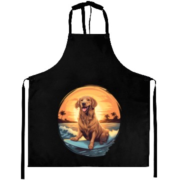 Discover Golden Retriever Dog Surfing Happy Aprons