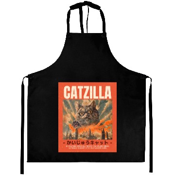 Discover Catzilla Vintage Japanese Funny Angry Cat Aprons
