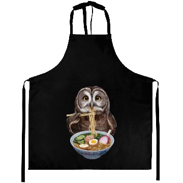 Discover Owl Eating Ramen Realistic Aprons