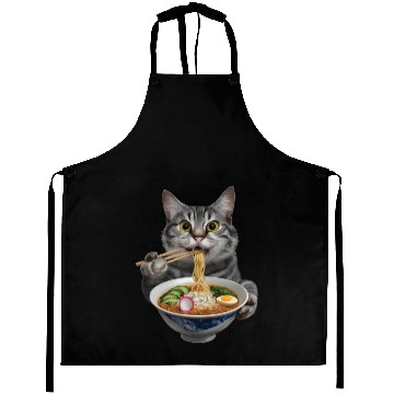 Discover Cat Eating Ramen Realistic Aprons
