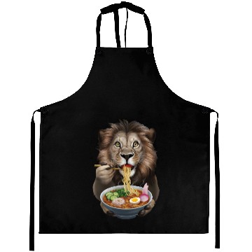 Discover Lion Eating Ramen Realistic Aprons