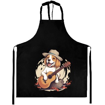 Discover Beagle Playing a Guitar Cute and Happy Aprons