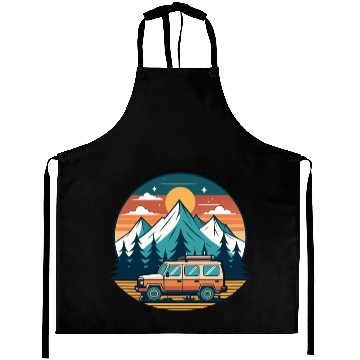 Discover Camper Van parked Lake with Mountains Aprons