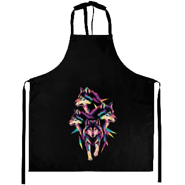 Discover Colorful Geometric Wolf Pack Art Aprons