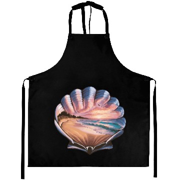 Discover Seashell Beach Scene Serene Ocean Landscape Aprons