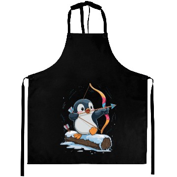 Discover Penguin Archer Aiming in Winter Snow Scene Aprons