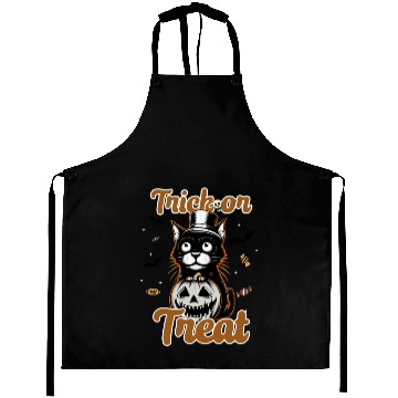 Discover Spooky Black cat Trick Or Treat For Halloween Aprons