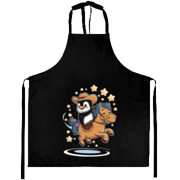 Discover Adorable Penguin Cowboy Riding a Magical Pony Aprons
