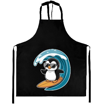 Discover Cool Surfing Penguin Riding the Waves Aprons