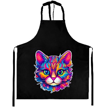 Discover Psychedelic Cat - Groovy Neon Feline Aprons