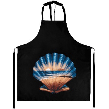 Discover Seashell Beach Scene Serene Ocean Landscape Aprons