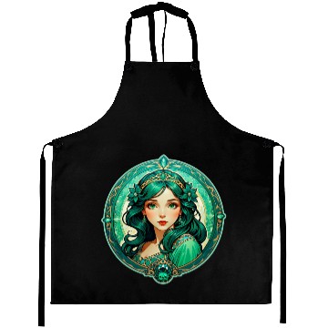 Discover Emerald Haired Fantasy Princess Portrait Aprons
