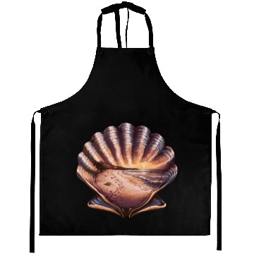 Discover Seashell Beach Scene Serene Ocean Landscape Aprons