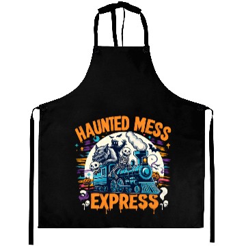 Discover Haunted Mess Express Fun Spook Halloween Train Pun Aprons