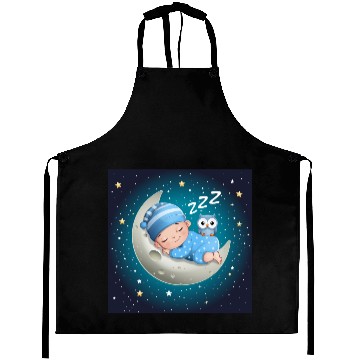 Discover Sleeping baby on the moon with owl. Aprons