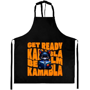 Discover Regal Cat Kamabala Reading Orange Book Cartoon Aprons