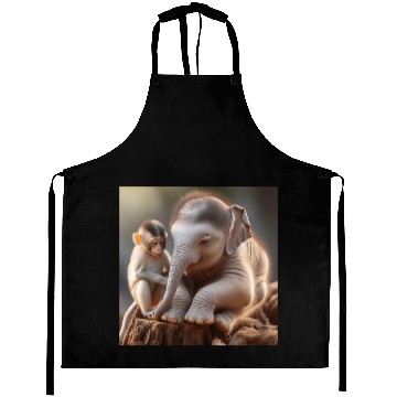 Discover Cute Monkey and Elephant. Aprons