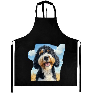Discover Bernedoodle Field Nature Bernedoodle Watercolor Aprons