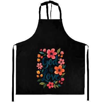 Discover God Is Love Christian Quote Flower Floral Theme Aprons