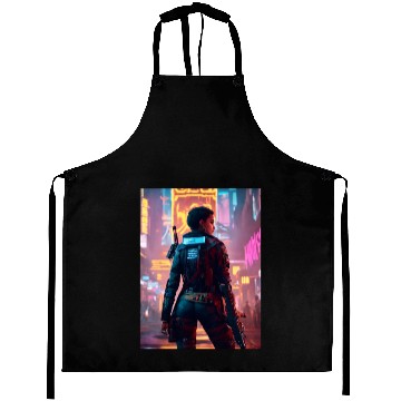 Discover Cyberpunk Warrior: Sentinel of the Neon Streets Aprons
