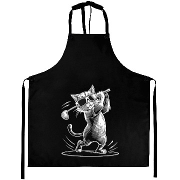 Discover Minimalistic Cat Wearing Sunglasses Golf Swing Aprons
