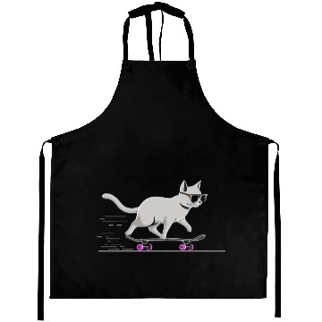 Discover Cat Wearing Sunglasses Riding Skateboard Aprons