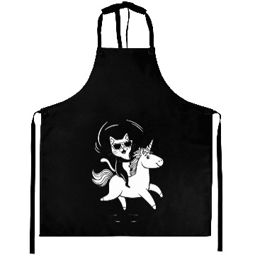 Discover Cat Wearing Sunglasses Riding Unicorn Aprons