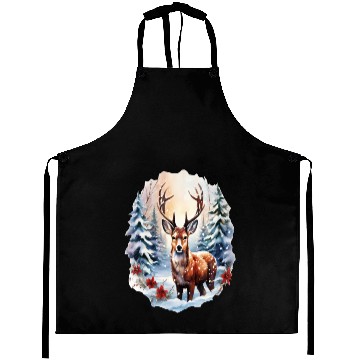 Discover Christmas Deer with Poinsettia and Snow Aprons