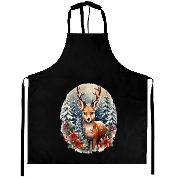 Discover Christmas Deer with Poinsettia and Snow Aprons
