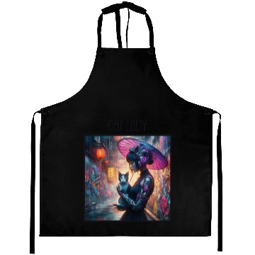 Discover Cat Lady (Cyberpunk) Street Art v2 Aprons