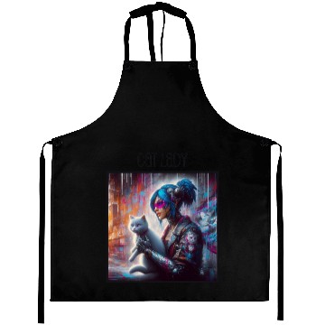 Discover Cat Lady (Cyberpunk) Street Art v1 Aprons