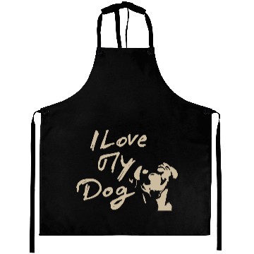 Discover I Love My Dog - Brown Design on Black Aprons