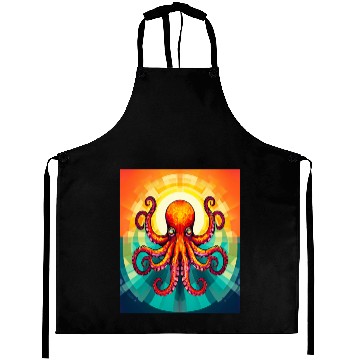 Discover Octopus Vibrant Geometric Deco Style Aprons