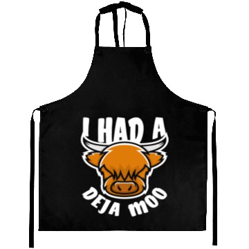 Discover Highland Cow Deja Moo Funny Saying Aprons