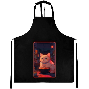 Discover Anime Cute Cat Eating Ramen Aprons