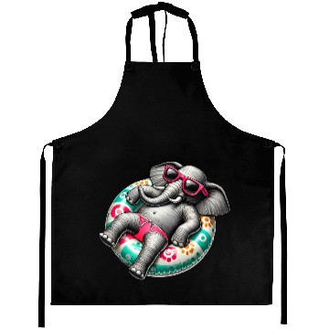 Discover A relaxed elephant on a swimming ring Aprons