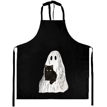 Discover Boo says the Cat! (Ghost holding Cat) Aprons